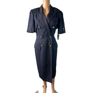 Kasper Navy Double Breasted Blazer Dress Gold Buttons Sz 8 nautical